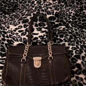 Elegant Black Crocodile-Embossed Handbag